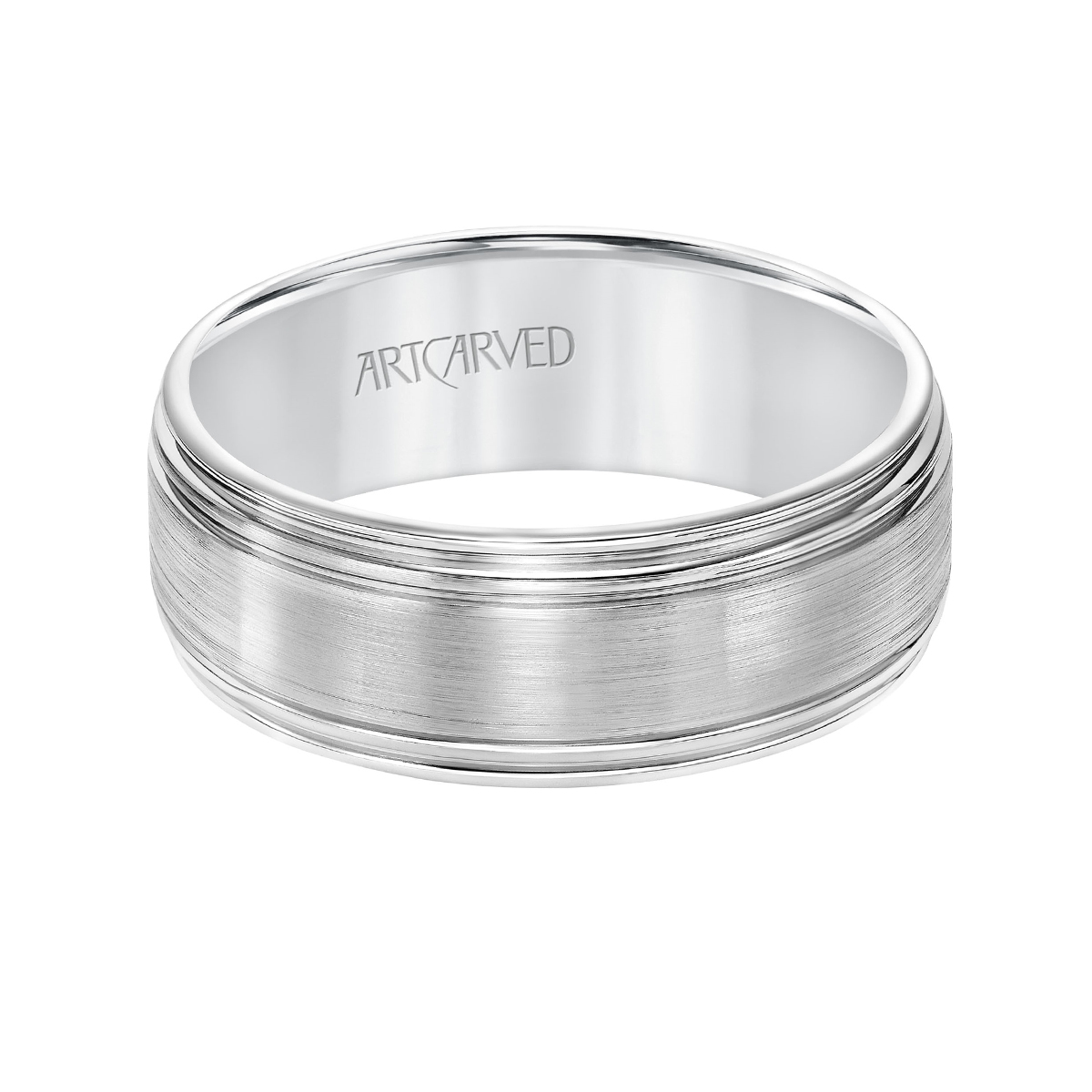 ArtCarved 14K White Gold 8 mm Comfort Fit Satin Fluted Wedding Band