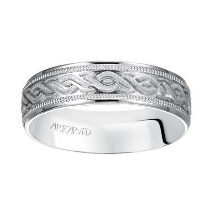 ArtCarved White Gold Engraved Milgrain Pattern 6 mm Wedding Band, Size 9.5