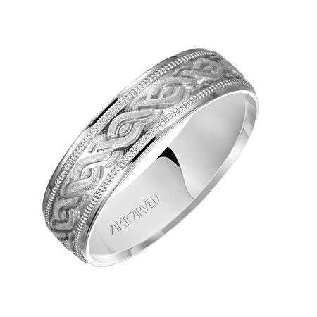 ArtCarved White Gold Engraved Milgrain Pattern 6 mm Wedding Band, Size 9.5