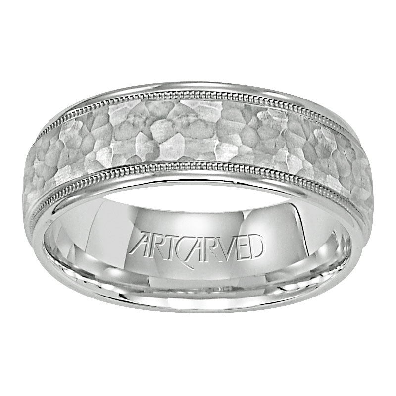 ArtCarved White Gold Hammered 6 mm Wedding Band, Size 9