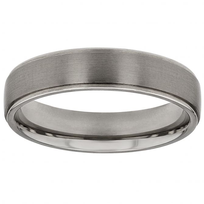 Furrer-Jacot White Gold Satin Center Grooved 5 mm Flat Wedding Band, Size 10