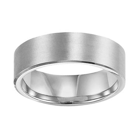White Gold Satin Comfort Fit Flat 7 mm Wedding Band, Size 8.75