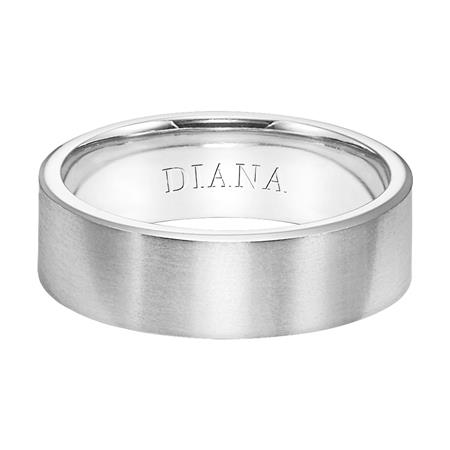 White Gold Brushed 7 mm Flat Comfort Fit Wedding Band, Size 9.5