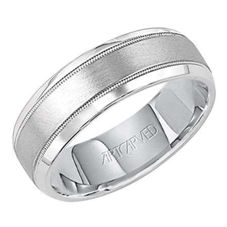 ArtCarved Men's Classic White Gold 7 mm Wedding Band with Milgrain & Brushed Center, Size 10