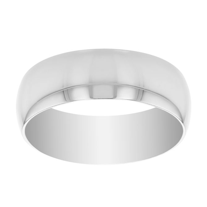 White Gold Low Dome 7 mm Comfort Fit Wedding Band, Size 10 Size