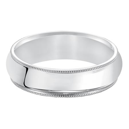 White Gold Milgrain Edge 5 mm Comfort Fit Wedding Band, Size 12
