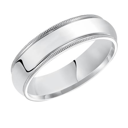 White Gold Milgrain Edge 5 mm Comfort Fit Wedding Band, Size 12