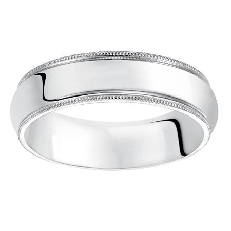 White Gold Milgrain Edge 5 mm Comfort Fit Wedding Band, Size 12
