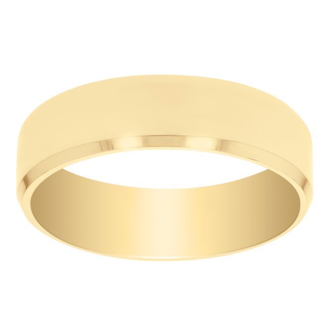 14K Yellow Gold Men's Comfort Fit Flat Wedding Band, 6mm