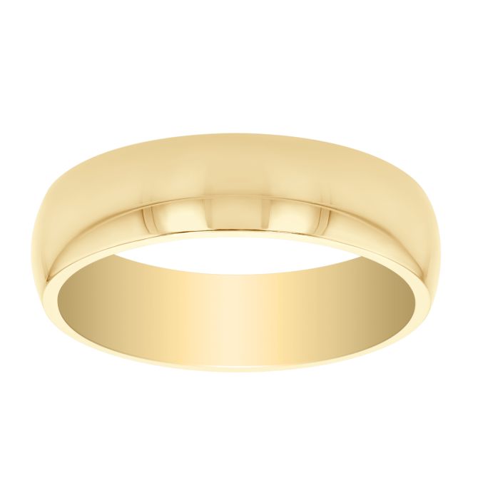 Yellow Gold 6mm Low Dome Comfort Fit Wedding Band, Size 10