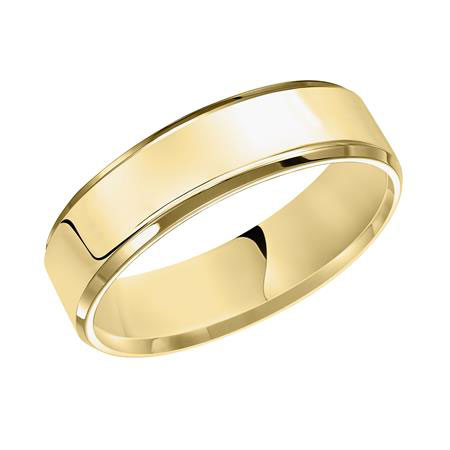Yellow Gold Beveled Edge 7 mm Flat Comfort Fit Wedding Band, Size 9.5