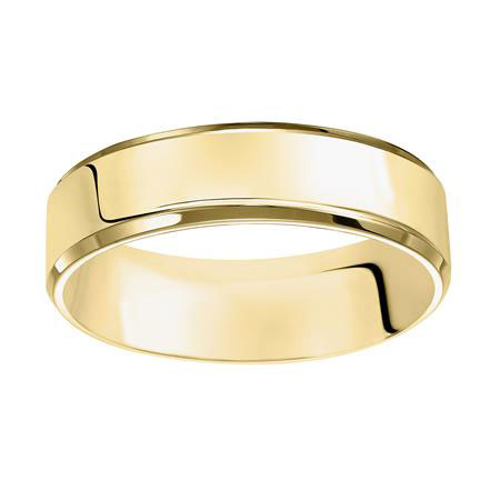 Yellow Gold Beveled Edge 7 mm Flat Comfort Fit Wedding Band, Size 9.5