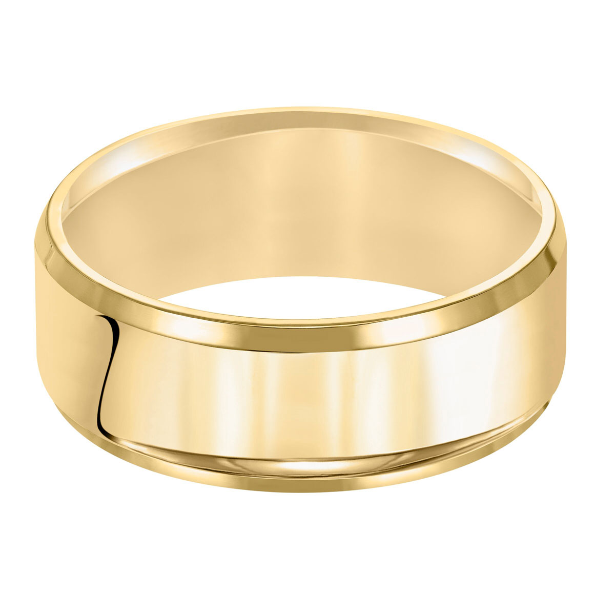 8 mm Flat Wedding Band with Beveled Edge in Yellow Gold, Size 9