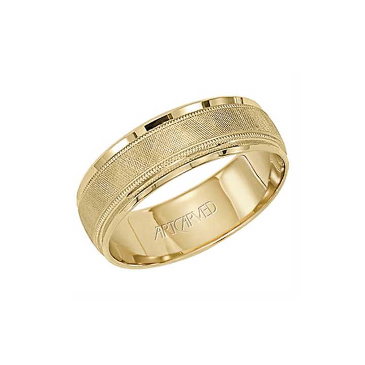 ArtCarved 14K Yellow Gold 7mm Etched Milgrain Wedding Band