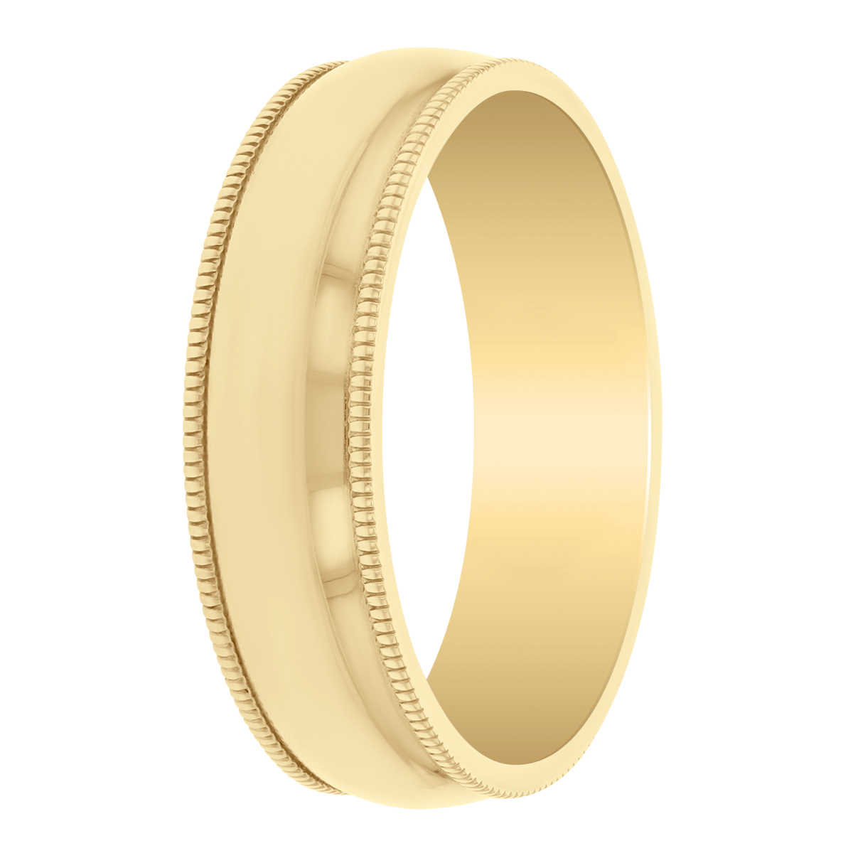 6 mm Comfort Fit Wedding Band with Milgrain Edge in Yellow Gold, Size 9