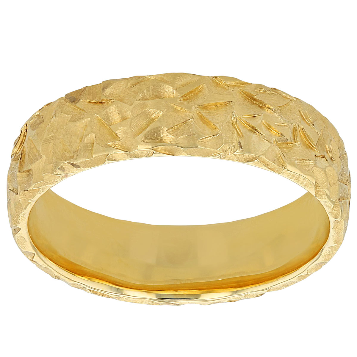 Furrer-Jacot Yellow Gold Chiseled Texture 6 mm Wedding Band, Size 10