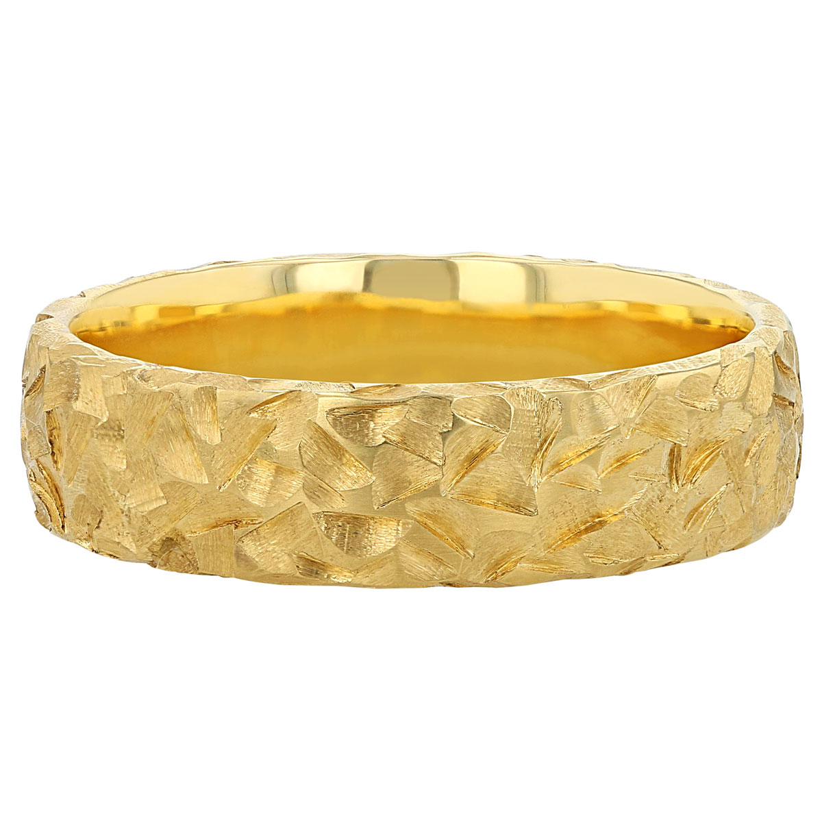 Furrer-Jacot Yellow Gold Chiseled Texture 6 mm Wedding Band, Size 10