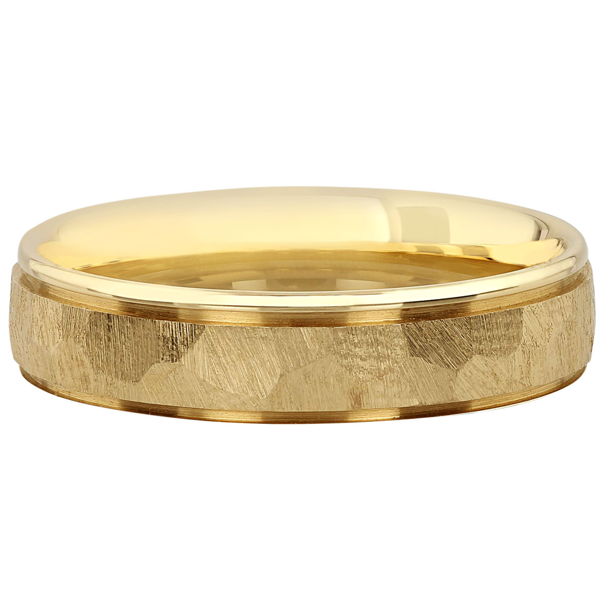Furrer-Jacot Yellow Gold Hammered Satin Center 6 mm Wedding Band, Size 10