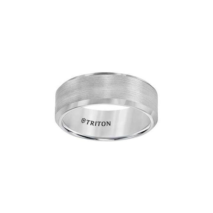 Tungsten Comfort Fit Satin Wedding Band With Beveled Edge, Size 10