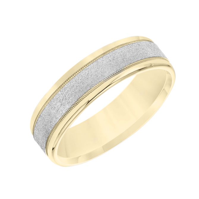 Two Tone Comfort Fit 6 mm Wedding Band with Matte Center & Milgrain, Size 10
