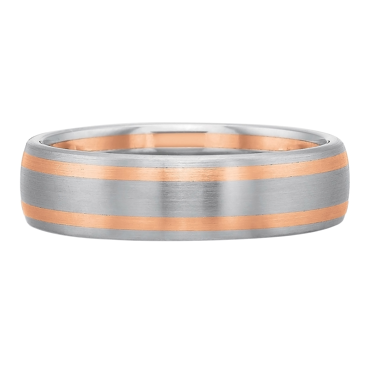 Rose & White Gold 6 mm Brushed 2 Stripe Wedding Band, Size 10