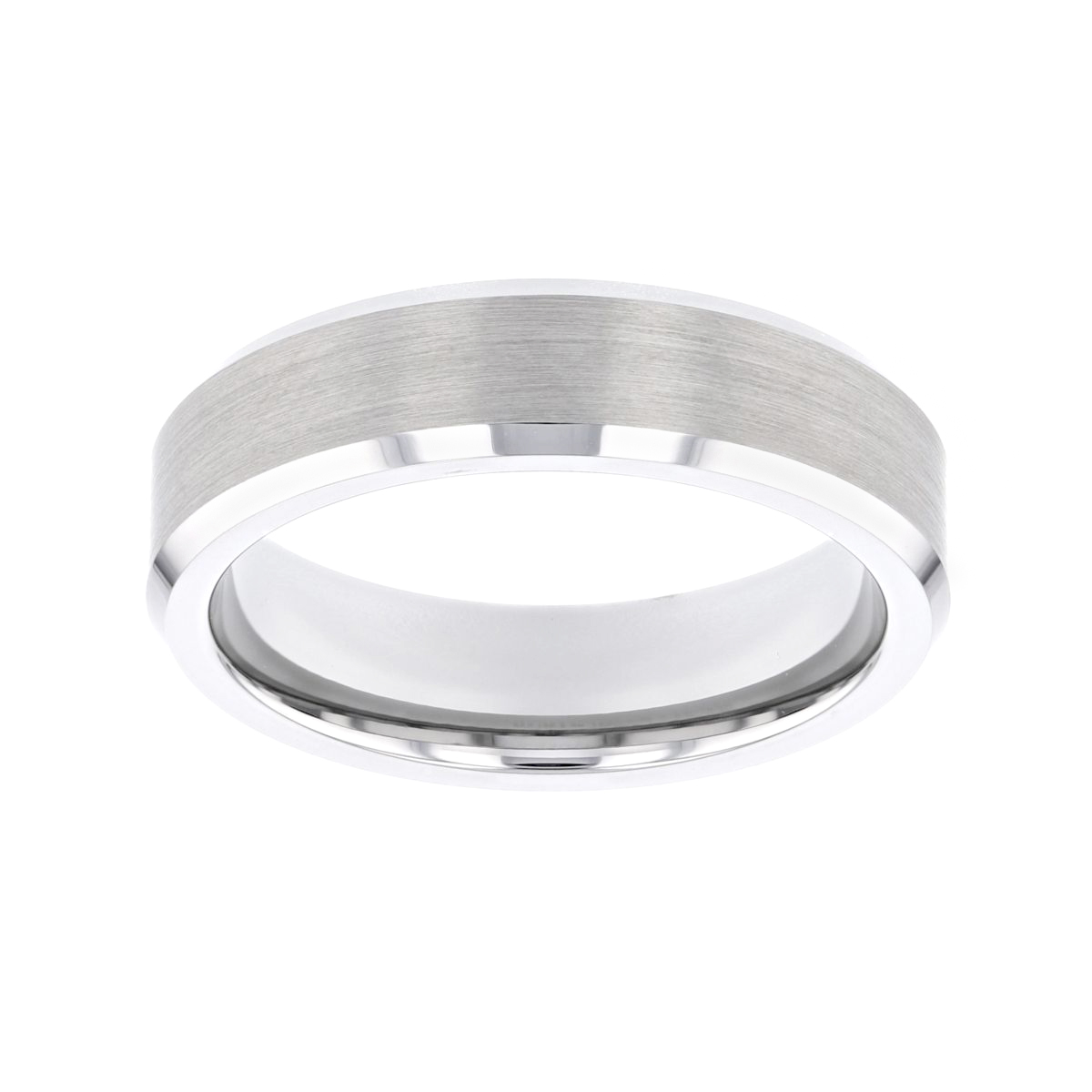 White Tungsten 6mm Comfort Fit Beveled Edge Wedding Band, Size 10