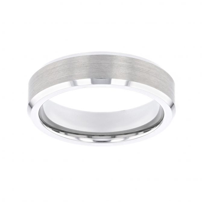 White Tungsten 6mm Comfort Fit Beveled Edge Wedding Band, Size 10