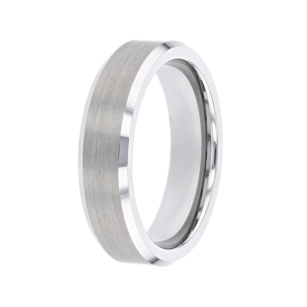White Tungsten 6mm Comfort Fit Beveled Edge Wedding Band, Size 10