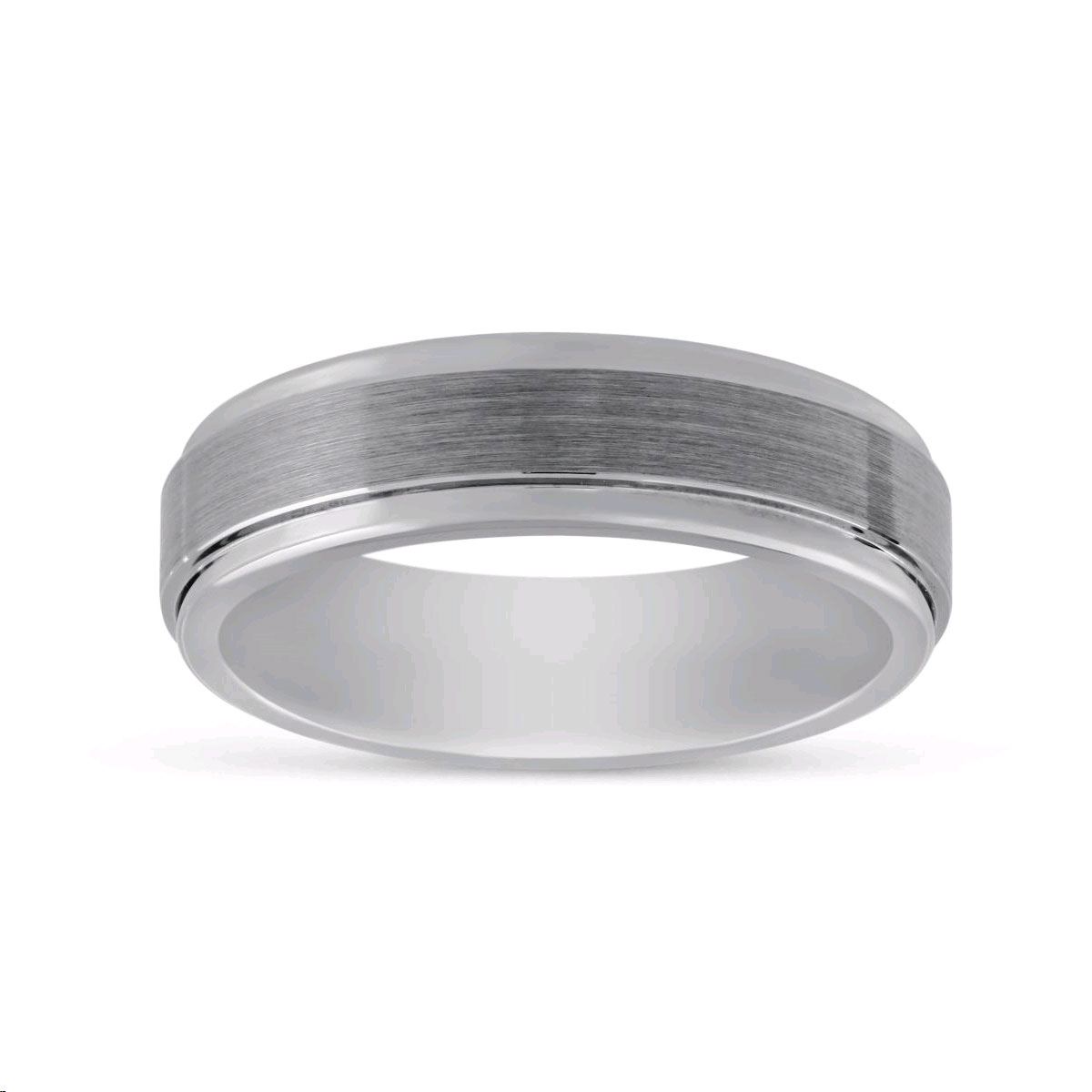 Tungsten 7 mm Comfort Fit Wedding Band with Satin Center & Polished Edge, Size 9
