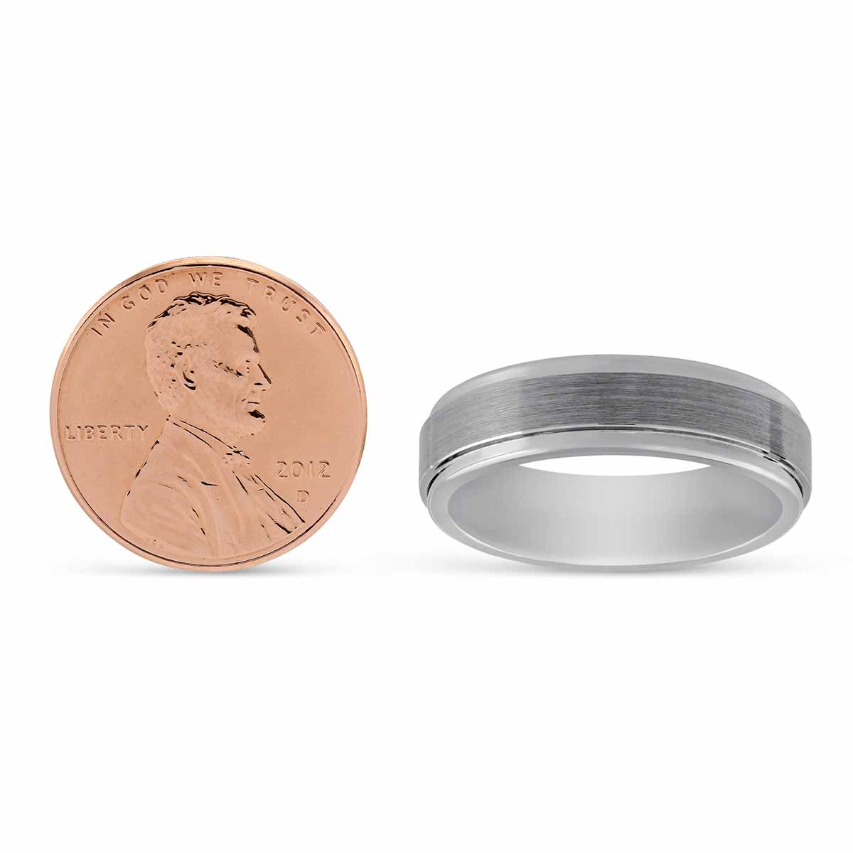 Tungsten 7 mm Comfort Fit Wedding Band with Satin Center & Polished Edge, Size 9