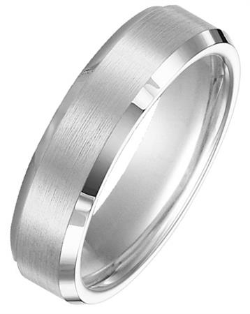 Tungsten Satin Center Beveled Edge 6 mm Comfort Fit Wedding Band, Size 12