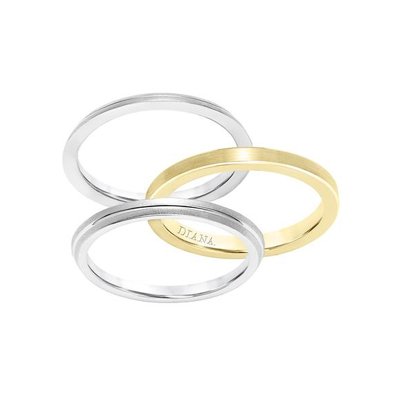 14K Yellow & White Gold Satin Finish Set of 3 Wedding Bands, Size 10