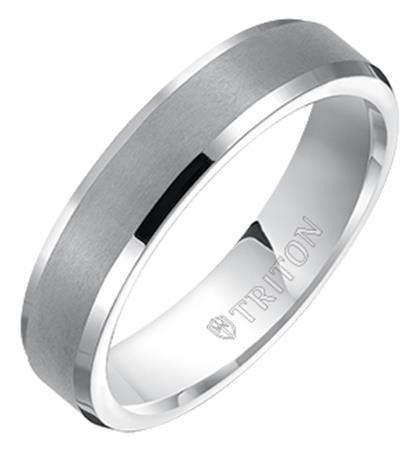 Tungsten 5mm Comfort Fit Flat Band with Brushed Center, Size 9.5