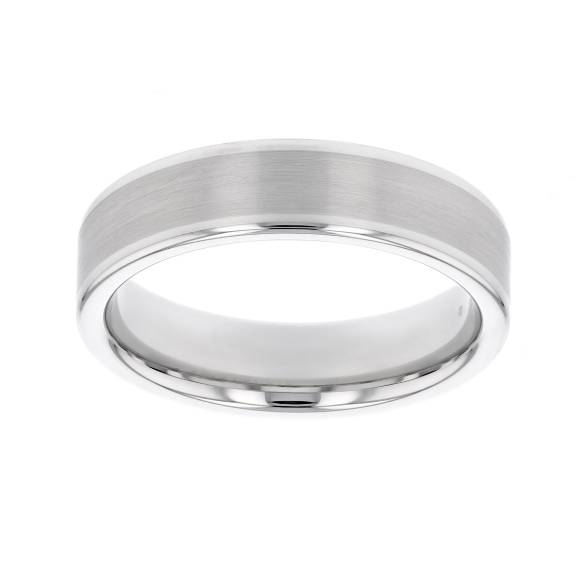 White Tungsten 6 mm Comfort Fit Flat Wedding Band, Size 11