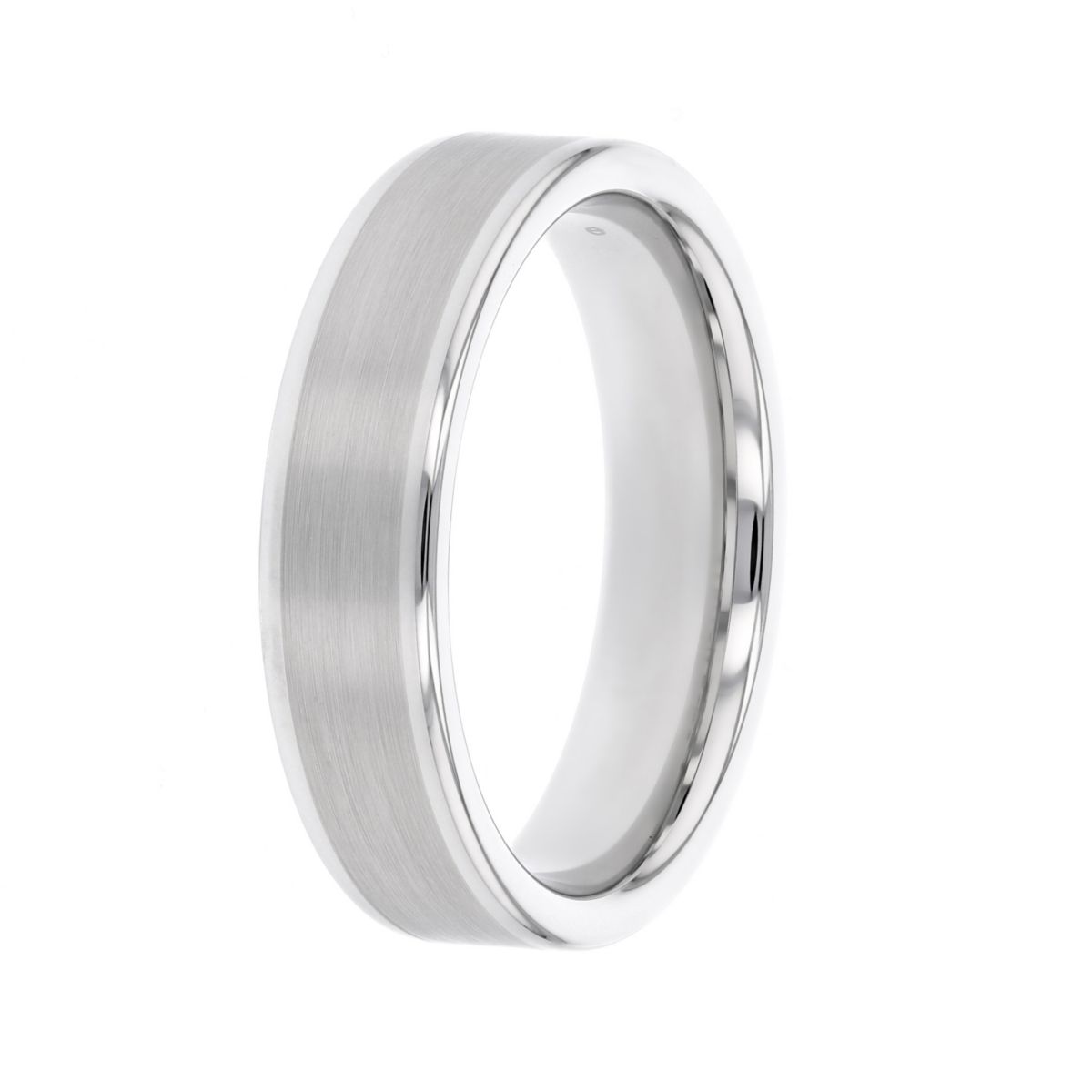 White Tungsten 6 mm Comfort Fit Flat Wedding Band, Size 11