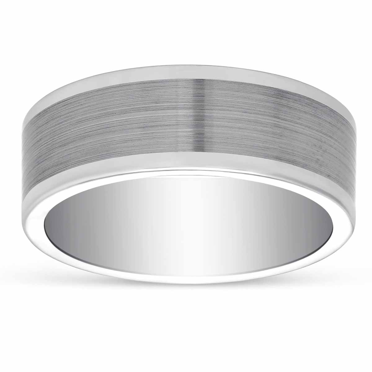 White Tungsten 8mm Comfort Fit Satin Wedding Band with High Polished Edge, Size 9