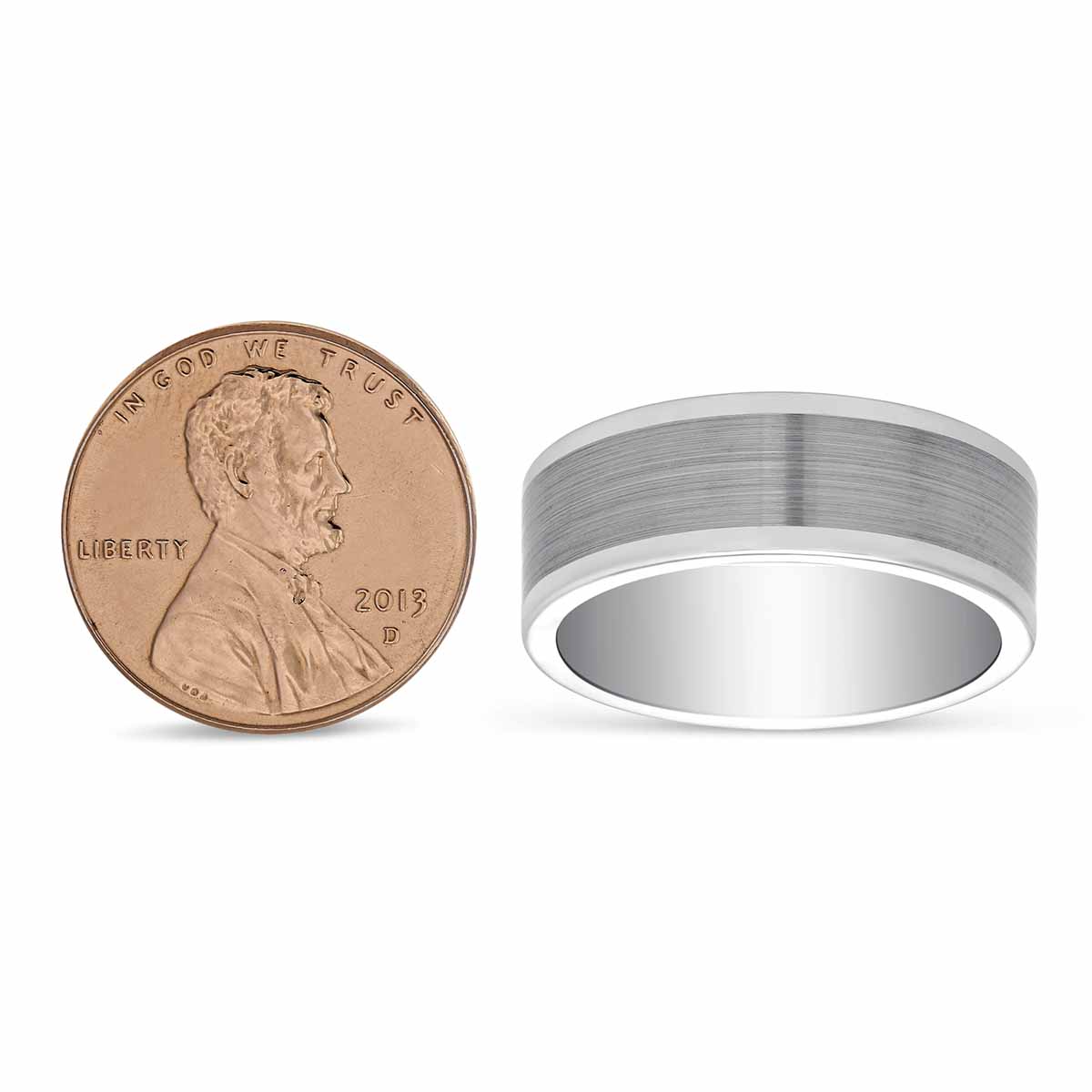 White Tungsten 8mm Comfort Fit Satin Wedding Band with High Polished Edge, Size 9