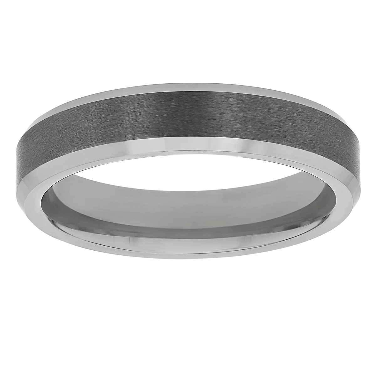 Tungsten Comfort Fit 5 mm Satin Wedding Band with Beveled Edge, Size 11