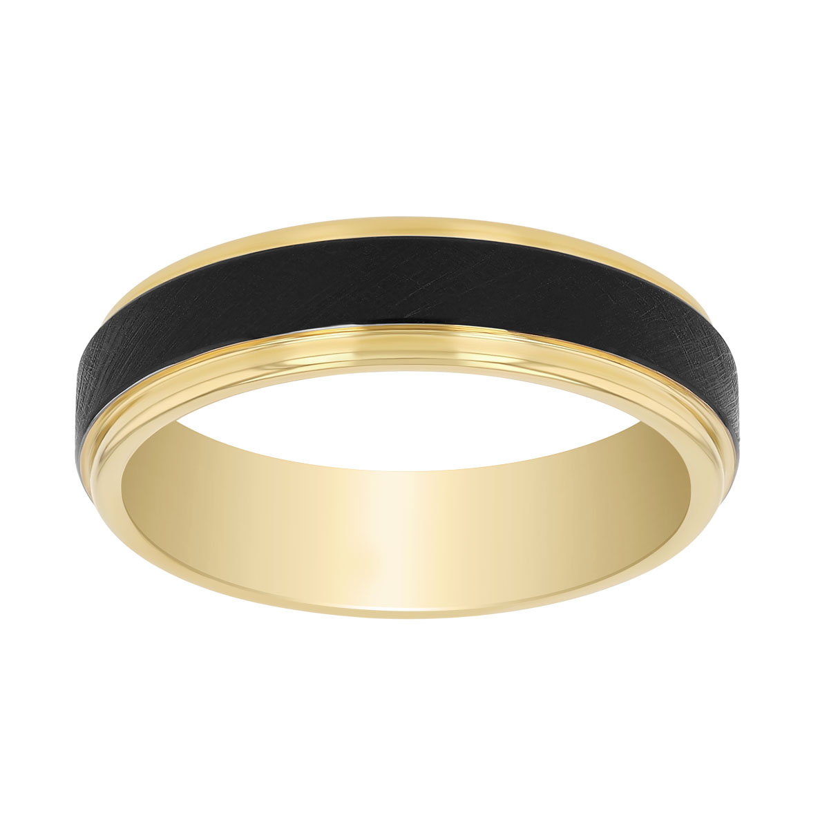 Yellow Tone & Black Tungsten Wedding Band, 6 mm, Size 10