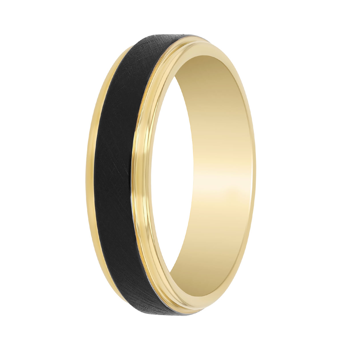 Yellow Tone & Black Tungsten Wedding Band, 6 mm, Size 10