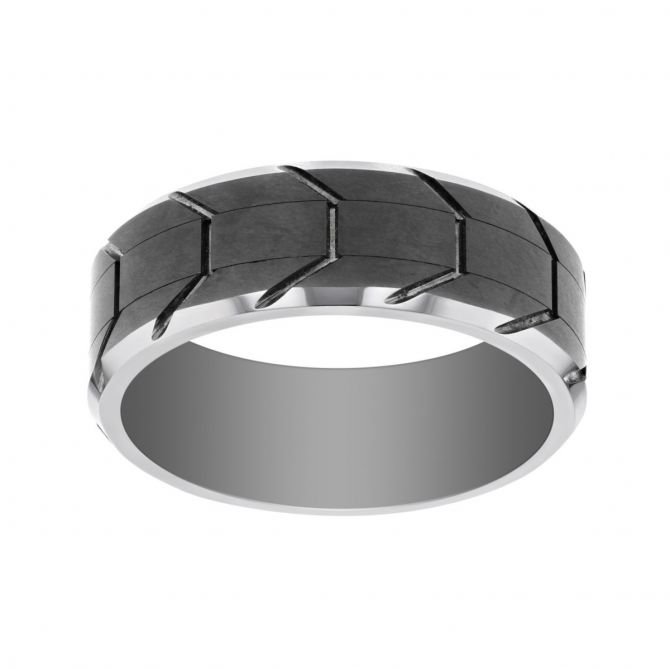 Grey Tungsten 8 mm Tread Pattern Wedding Band, Size 10