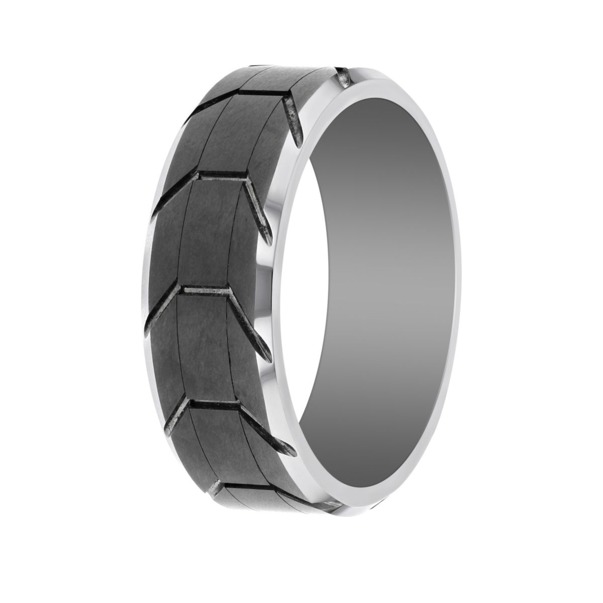 Grey Tungsten 8 mm Tread Pattern Wedding Band, Size 10