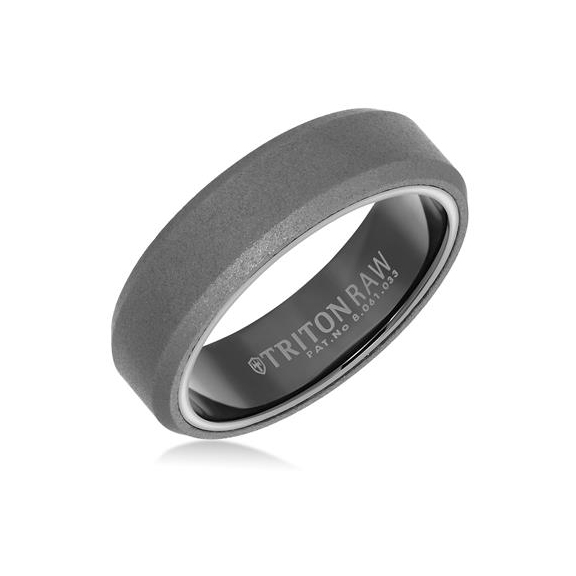 Black Tungsten 6mm Beveled Edge Sandblast Finish Wedding Band, Size 10
