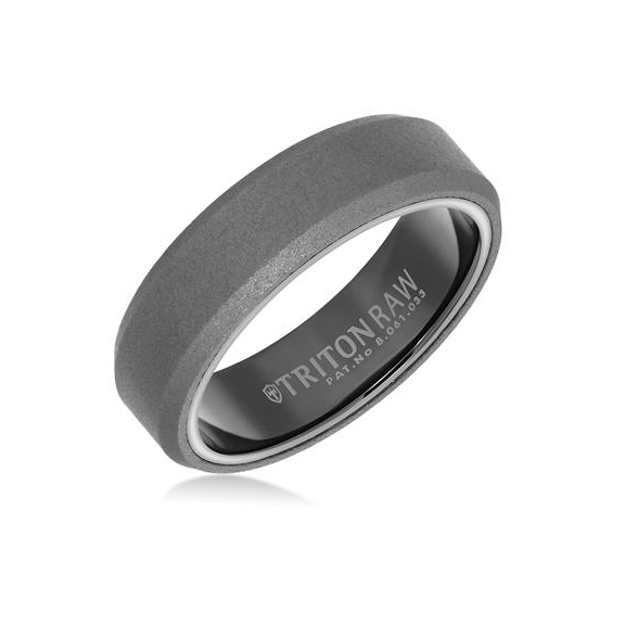 Black Tungsten 8mm Beveled Edge Sandblast Finish Wedding Band, Size 10