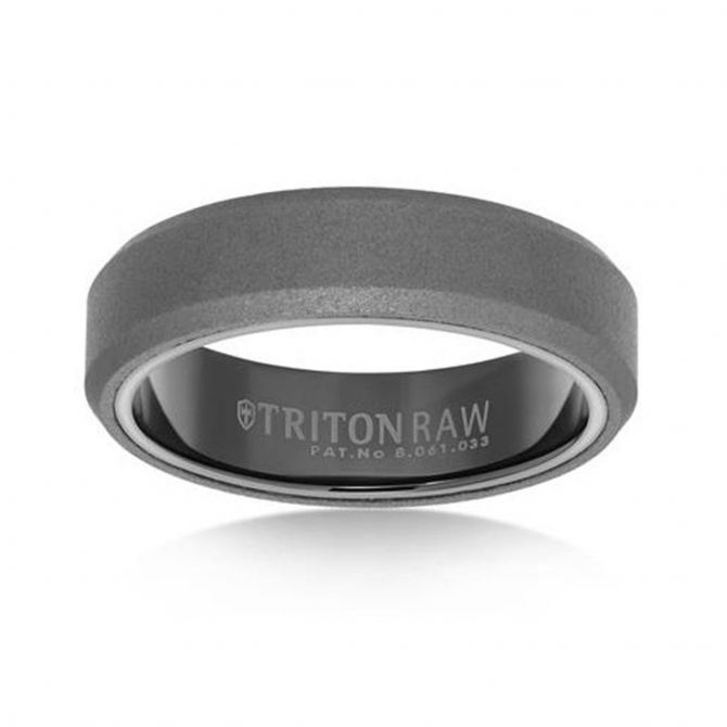 Black Tungsten 8mm Beveled Edge Sandblast Finish Wedding Band, Size 10