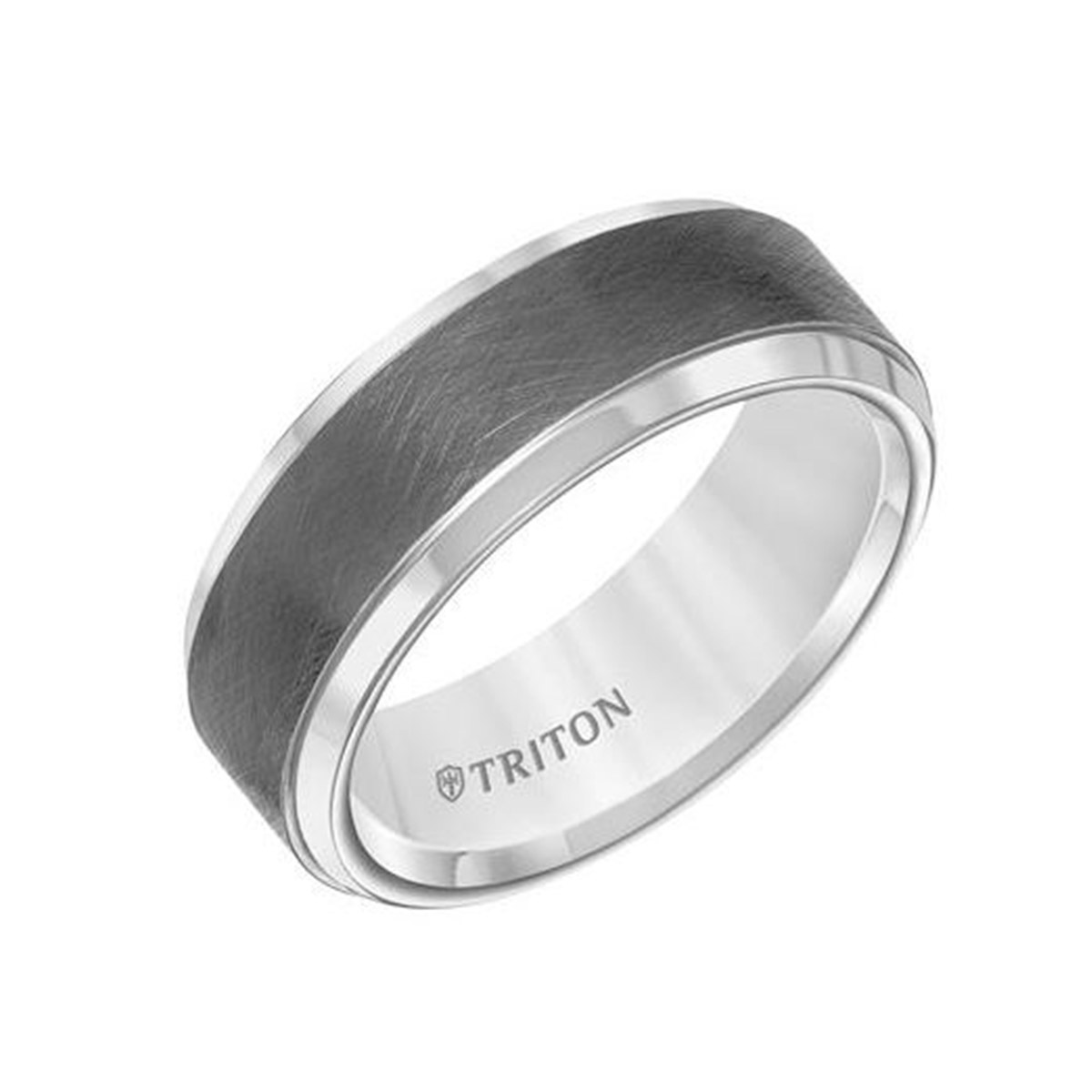 White Tungsten Gunmetal 8mm Comfort Fit Wedding Band, Size 10