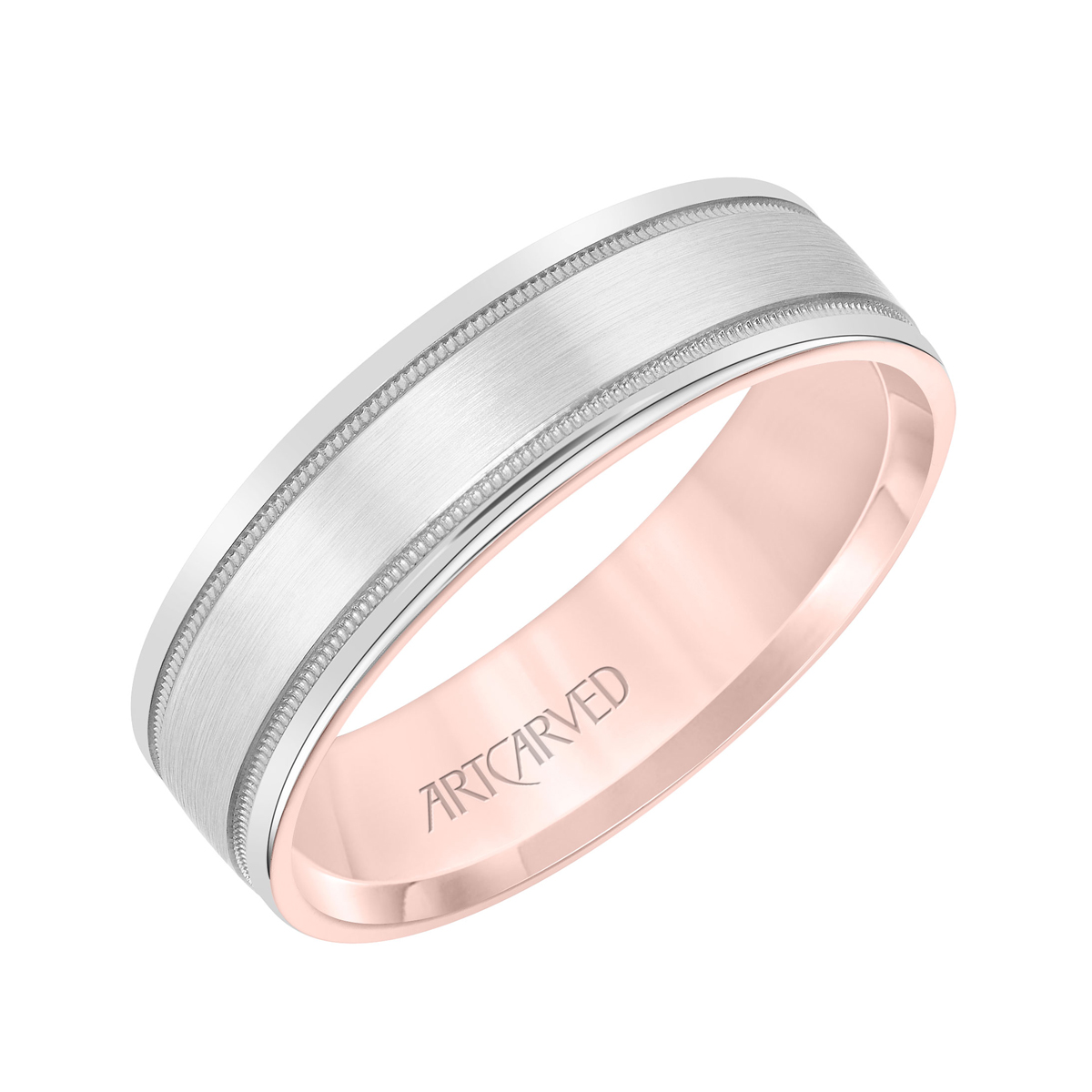 ArtCarved Milgrain Engraved 6 mm Wedding Band in Rose & White Gold, Size 10