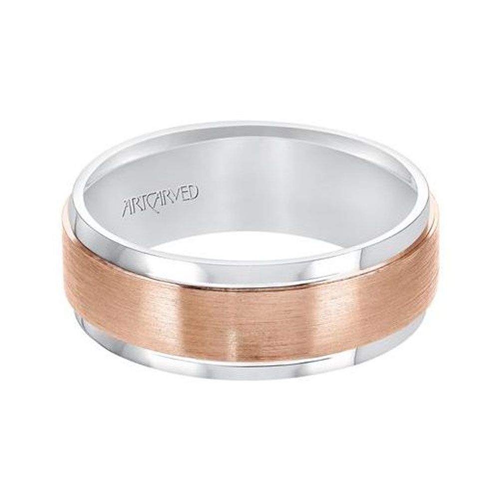 ArtCarved Rose & White Gold Satin Finish Wedding Band, Size 10