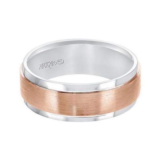 ArtCarved Rose & White Gold Satin Finish Wedding Band, Size 10