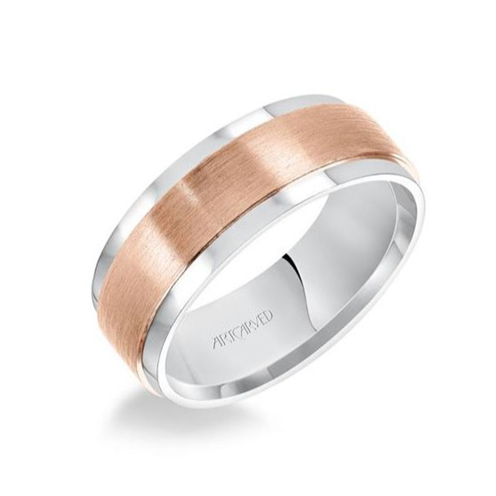 ArtCarved Rose & White Gold Satin Finish Wedding Band, Size 10